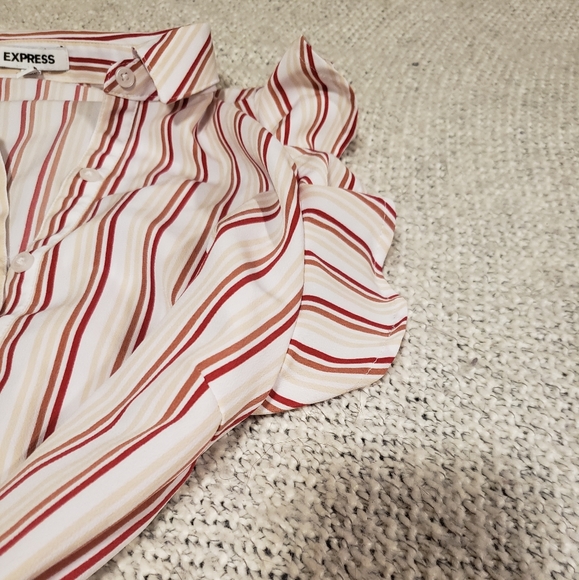 Express Pinstripe Ruffle Button Up Dress - Picture 5 of 6